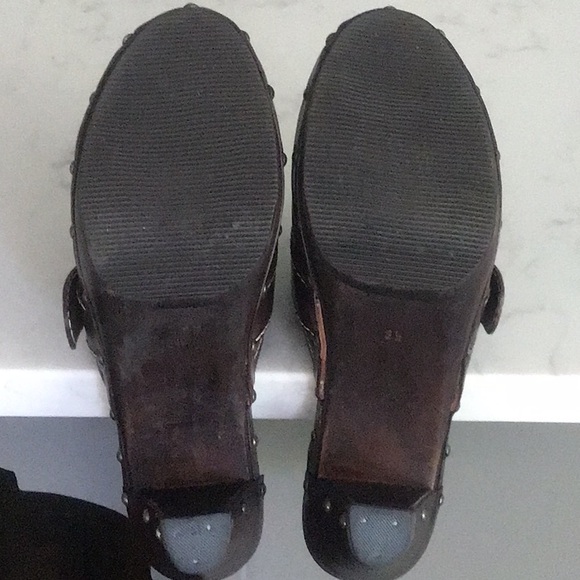 Coach womens shoes- Raina Wooden Leather Clog 8.5 Brown - Picture 3 of 5